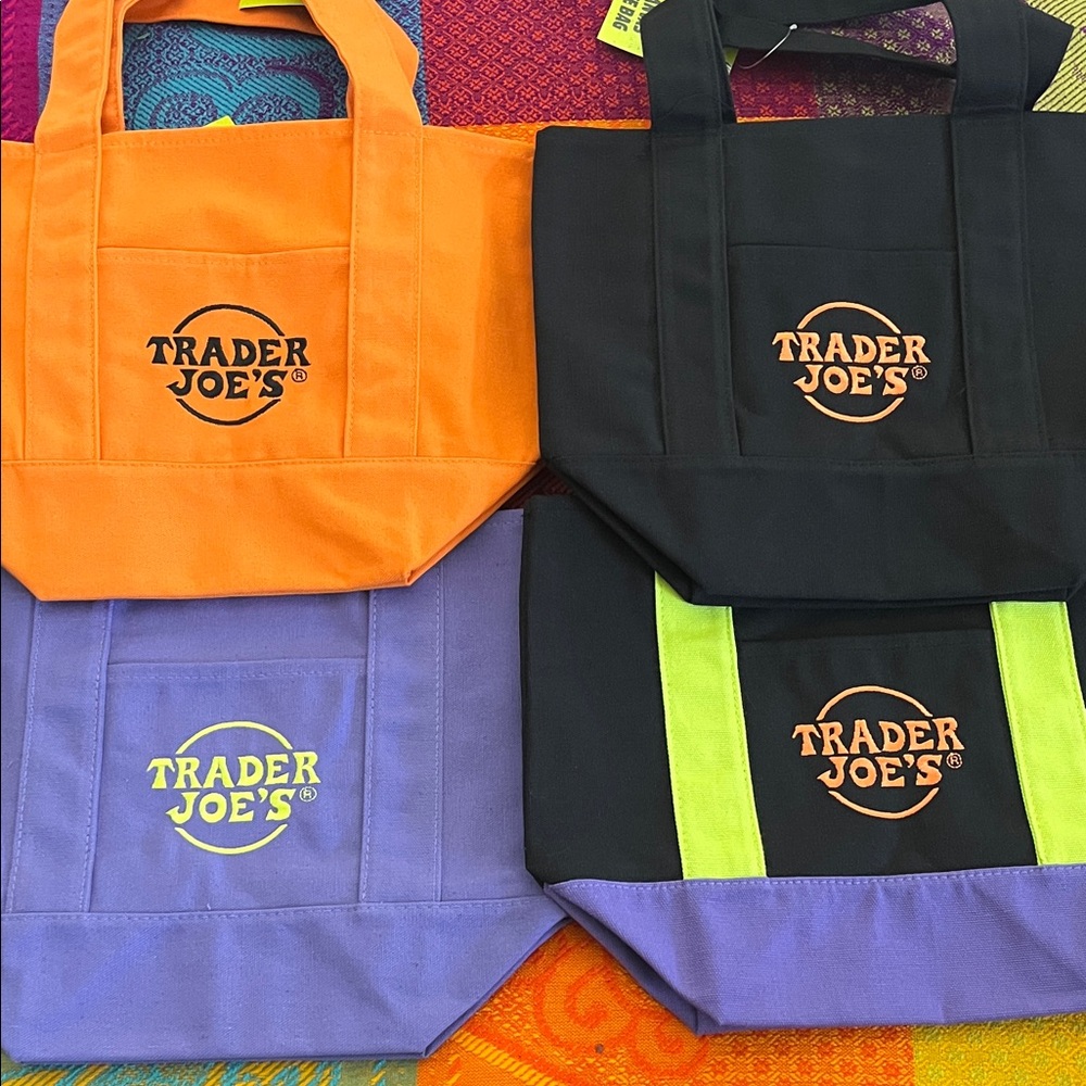 4 Trader Joe's Mini Bags Set - Black, Orange, Purple